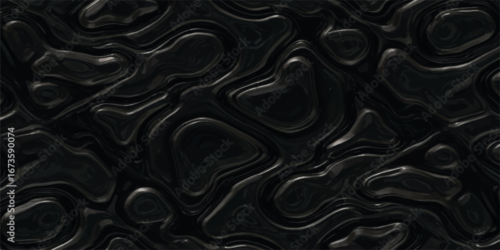Poster abstract dark liquid texture with organic shapes and glossy surface, seamless pattern background