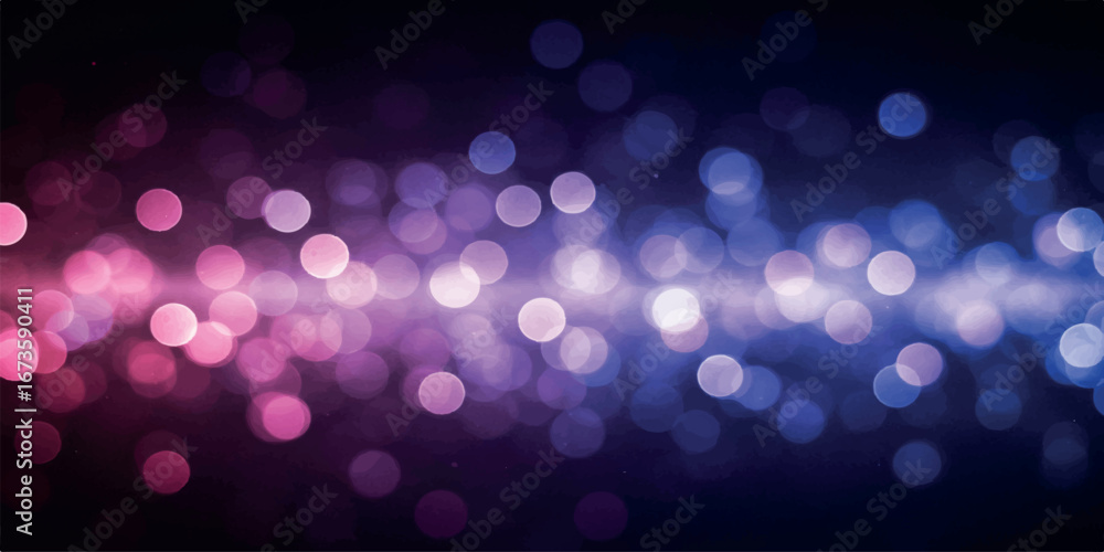 Poster abstract bokeh lights in pink and blue hues, creating a magical and dreamy atmosphere with a soft fo