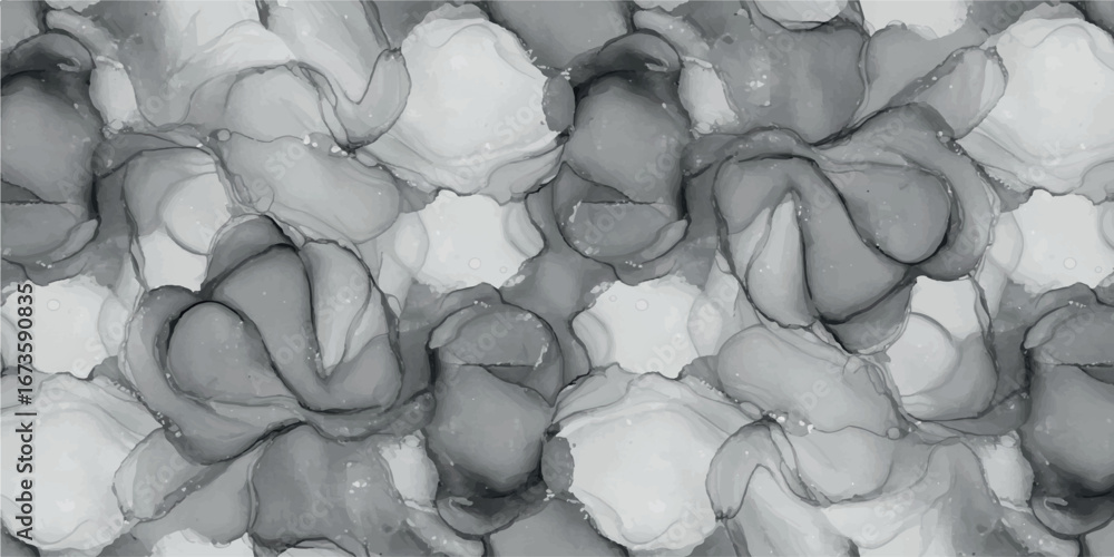 Fototapete abstract ink pattern with organic shapes and fluid movement in grayscale tones, creating a mesmerizi