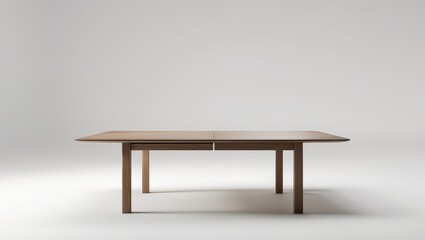A wooden table with a minimalistic design, plain background, and no additional objects.
