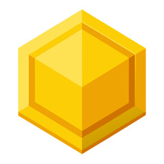 Golden hexagonal coin isolated on white background