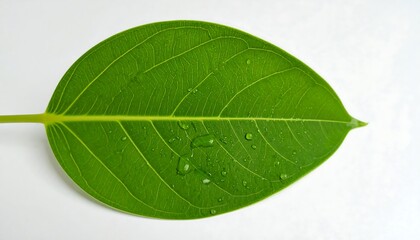 Close-up of a vibrant green leaf with water droplets