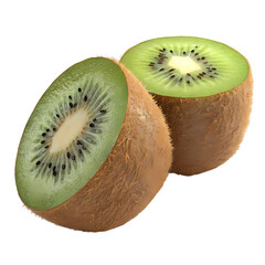 Juicy Kiwi Fruit: Close-up of Two Halved Kiwis Showing Vibrant Green Flesh and Tiny Black Seeds