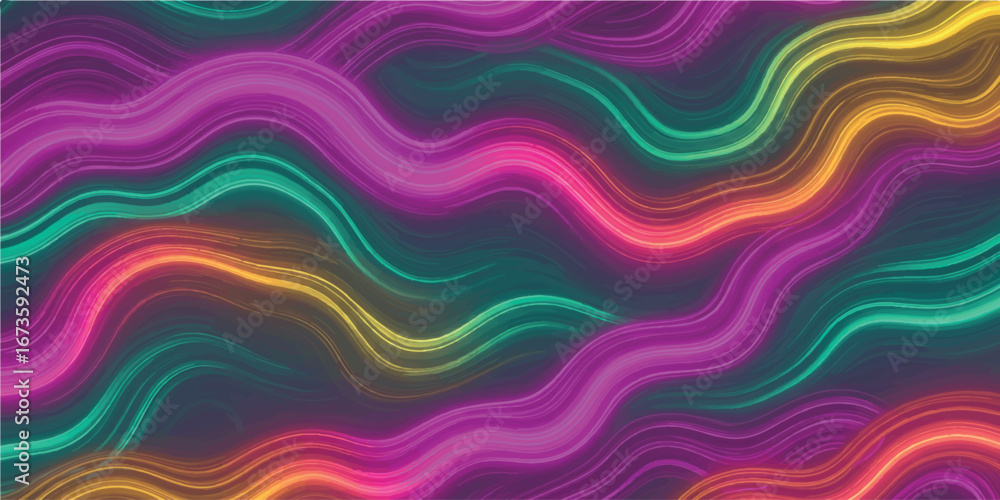 Poster vibrant neon wavy lines with glowing effect, creating a futuristic and energetic abstract background