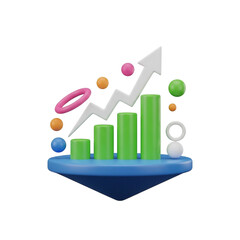 3d bar chart with upward arrow symbolizing business growth and success