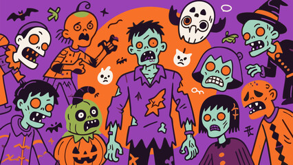 Retro and pop, simple Halloween illustration set. Cute. Simple. Halloween party. Event. Autumn. Pumpkin.