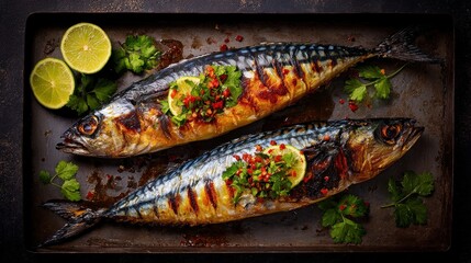 Grilled mackerel with herbs and lime