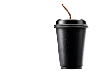Sleek modern black beverage cup with straw for on the go refreshment and cool drinks