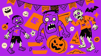 Retro and pop, simple Halloween illustration set. Cute. Simple. Halloween party. Event. Autumn. Pumpkin.