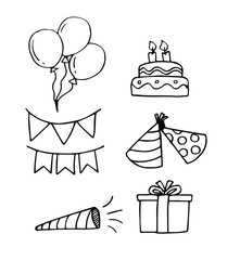 Set Hand Drawn Birthday Doodles Stock Vector