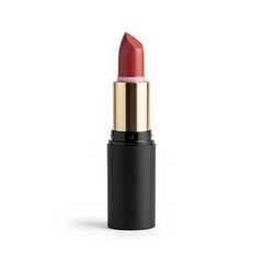 Obraz premium Minimal bullet lipstick with cap removed and partial extension on white background, cosmetic focus