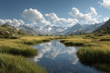 Mountain meadow reflecting a vibrant sky