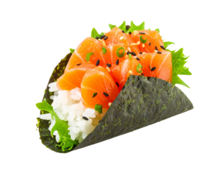 Salmon temaki japanese food Asian isolated on transparent or white background