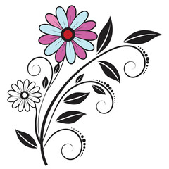 Pink and Blue Flower with Black Swirls bloom blossom