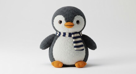 Fototapeta premium 愛らしいペンギンぬいぐるみ、柔らかな光で撮影、幸せな表情. AI Generated