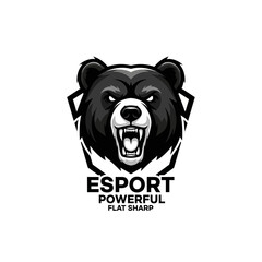 Powerful Esports Bear Logo, Flat Design