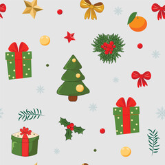 seamless winter pattern with new year and christmas elements