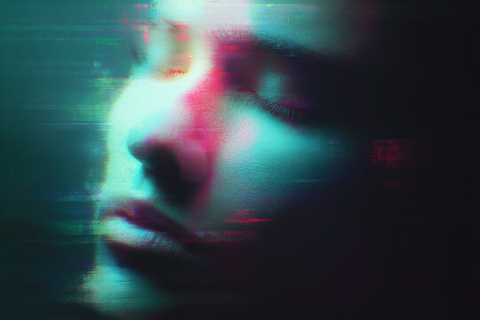 Surreal Glitch Portrait with Neon Glow