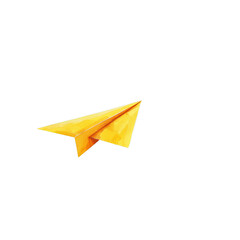 a vibrant yellow paper airplane floats against a clean white background, suggesting themes of childhood, imagination, and simple joy.
