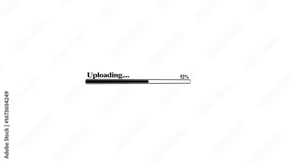Fototapete  File Uploading Black Bar  from 0 to 100%, Digital Progress Bar Animation Displaying Percentage Fill Status on a White background. 
