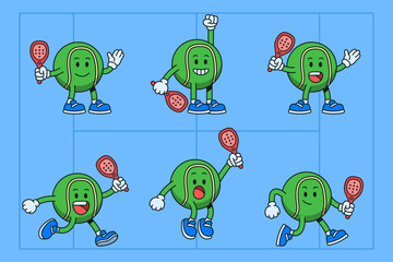 Cartoon Ball Character Play Padel