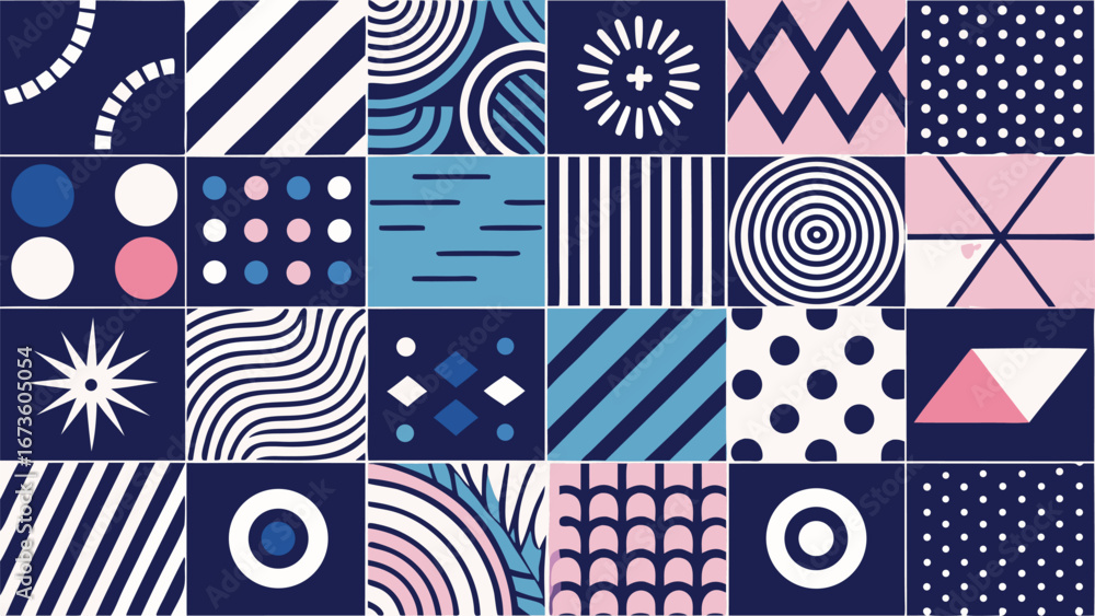 Fototapete trendy seamless patterns displayed in a variety of styles and colors, ideal for use in design and cr