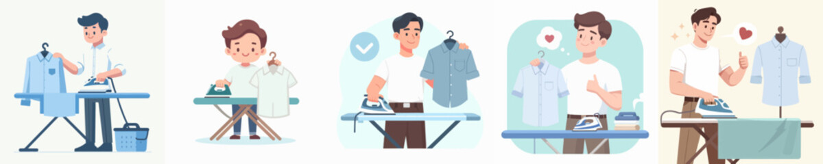 vector of a man ironing clothes