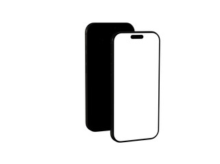High-quality mockup of two black smartphones, one with a blank screen, perfect for app presentations or website designs.