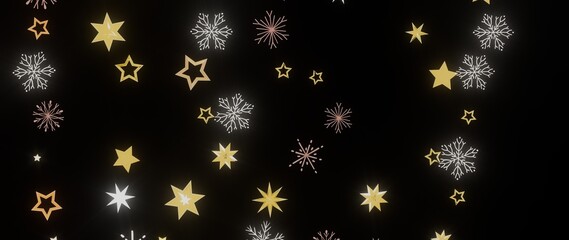 Festive winter background with golden stars and snowflakes. Perfect for Christmas, New Year, or winter holidays.