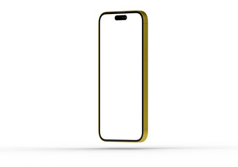High-quality image of a gold smartphone mockup with a blank screen, perfect for app presentations or website designs.
