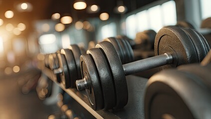 Fototapeta premium Close-up of dumbbells on gym rack