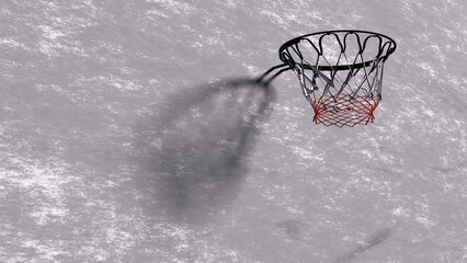 Basketball hoop is attached with cement wall in an evening (3D Rendering)
