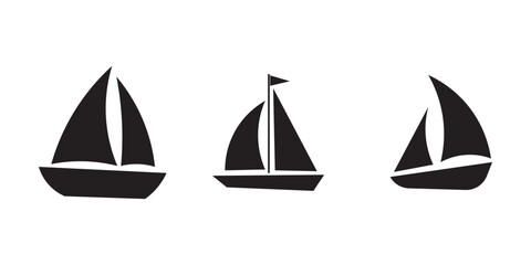 Simple black silhouette of a sailboat with two sails on white background