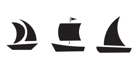 Sail boat logo silhouette vector design, sail boat logo icon silhouette, sailboat sailing ship logo vector illustration, sailboat and sailing ship vector silhouette logo design on white background