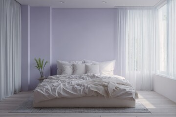 A bed with a white comforter and pillows