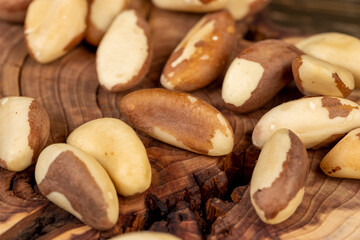 shelled nuts with lots of vitamins and minerals, peeled nuts scattered on the table ready for meals