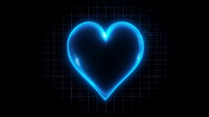 Glowing blue digital heart made of particles on a grid background this futuristic icon symbolizes love health technology online dating or digital wellness - Powered by Adobe