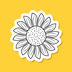 Sunflower sticker icon in stroke linear style. Flora vector illustration on isolated background. Sunflower sign business concept.