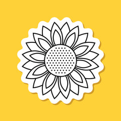 Sunflower sticker icon in stroke linear style. Flora vector illustration on isolated background. Sunflower sign business concept.