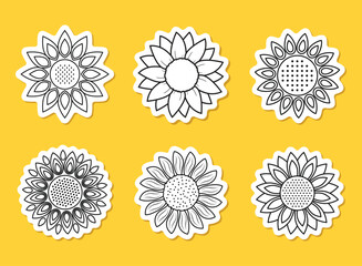 Sunflower sticker icon set collection in stroke linear style. Flora vector illustration on isolated background. Sunflower sign business concept.
