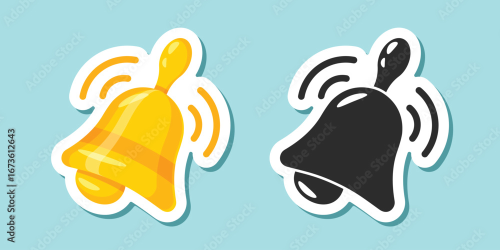 Poster notification bell sticker icon in flat style. incoming inbox message vector illustration on isolated