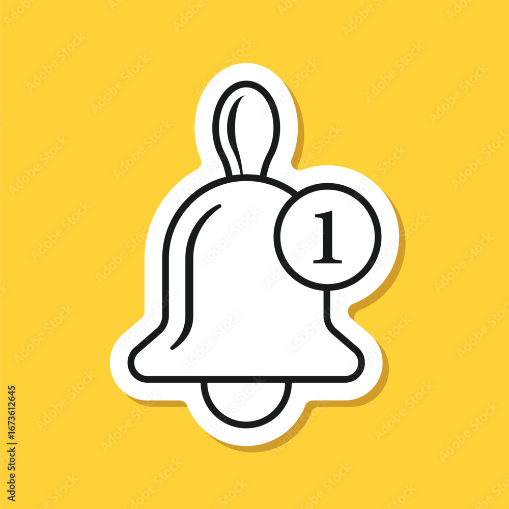 Poster notification bell sticker icon in flat style. incoming inbox message vector illustration on isolated