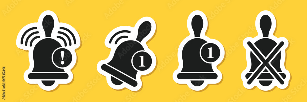 Poster notification bell sticker icon set in flat style. incoming inbox message vector illustration on isol