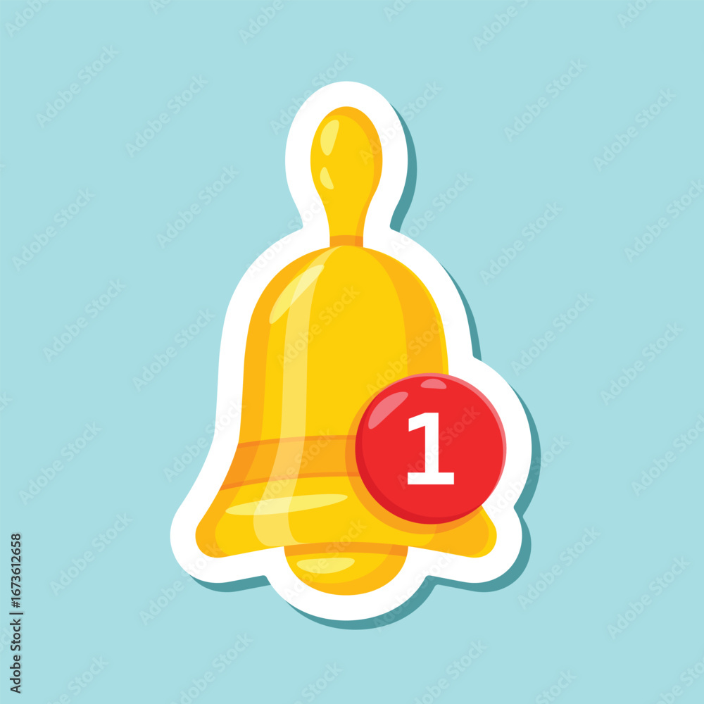 Poster notification bell sticker icon in flat style. incoming inbox message vector illustration on isolated