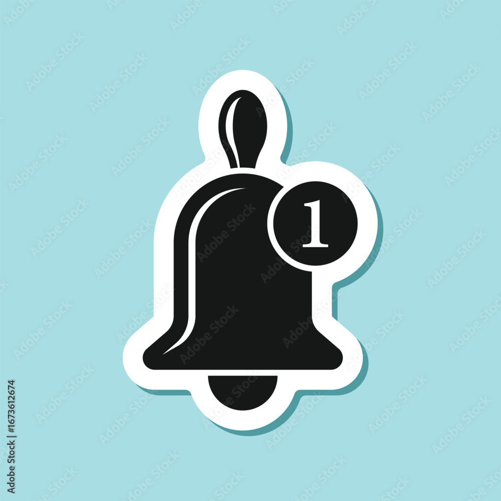 Poster notification bell sticker icon in flat style. incoming inbox message vector illustration on isolated