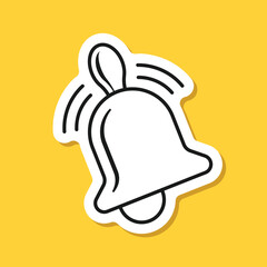 Notification bell sticker icon in flat style. Incoming inbox message vector illustration on isolated background. Ringing bell sign business concept.