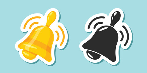 Notification bell sticker icon in flat style. Incoming inbox message vector illustration on isolated background. Ringing bell sign business concept.