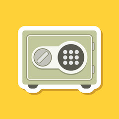 Metal bank safe sticker icon in flat style. Money vault vector illustration on isolated background. Storage sign business concept.