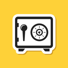 Metal bank safe sticker icon in flat style. Money vault vector illustration on isolated background. Storage sign business concept.