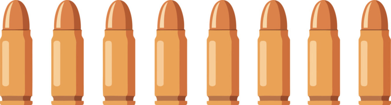 Row of 9mm bullets for pistol ammunition safety security defense industry and military vector